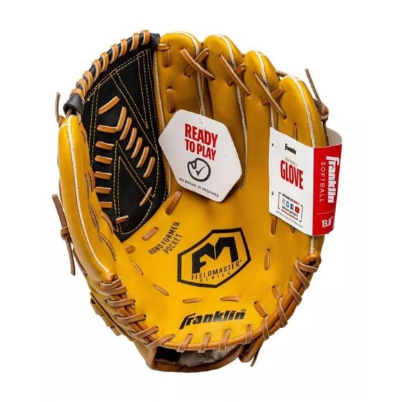 Franklin Sports Fieldmaster 13" Slowpitch Glove Yellow Adult Right Hand Throw - Picture 1 of 8